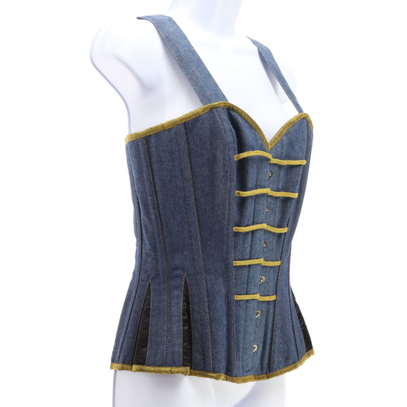 Denim Corset Top with Gold Trim - Picture 4 of 15